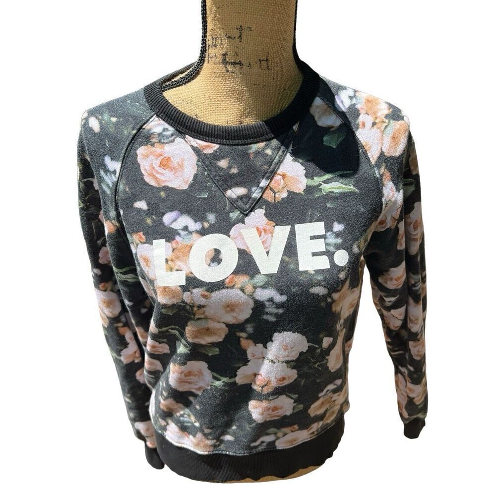 rebecca‎ minkoff Long Sleeve Black Floral Pullover Sweat Shirt Size Small Love